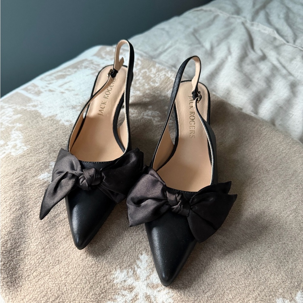 Jack Rogers Black Satin Bow Slingback Heels - NWOT